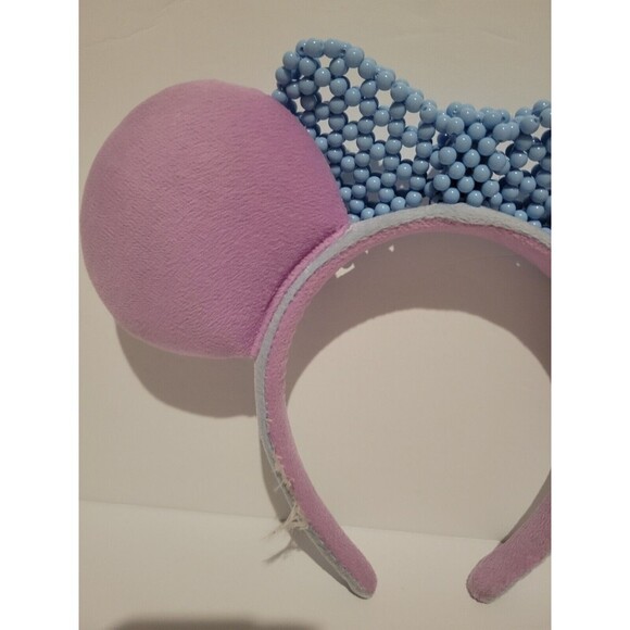 Disney Minnie Mouse Pink Ears Beaded Baby Blue Bow - Picture 6 of 9